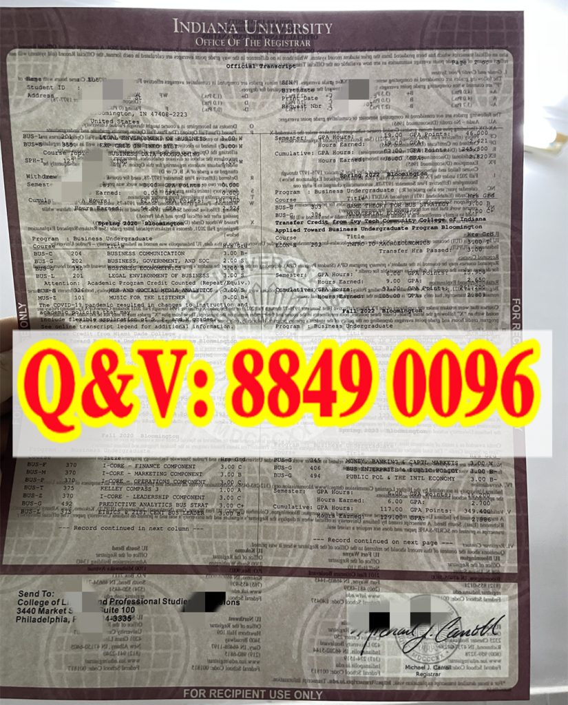 印第安纳大学伯明顿凯利商学院商科本科官方成绩单|美国 IU 商科本科完整学分成绩原件(images 1)