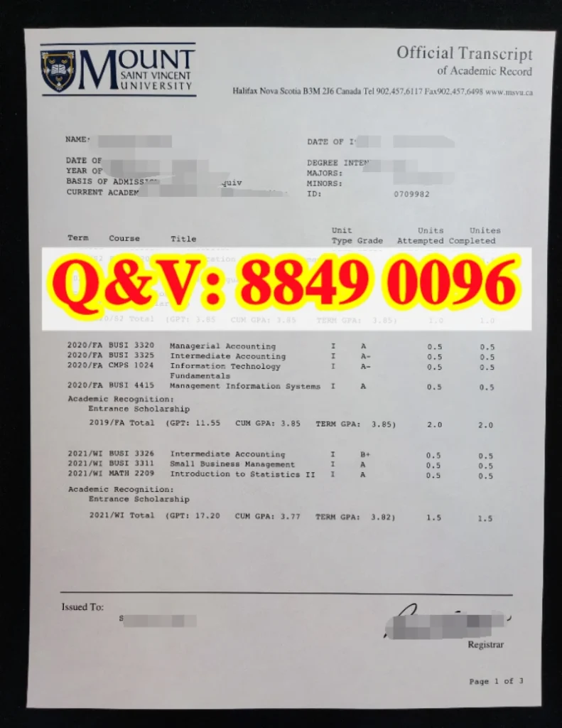 加拿大圣文森特山大学成绩单完整解析|Mount Saint Vincent University Transcript 解读(images 1)