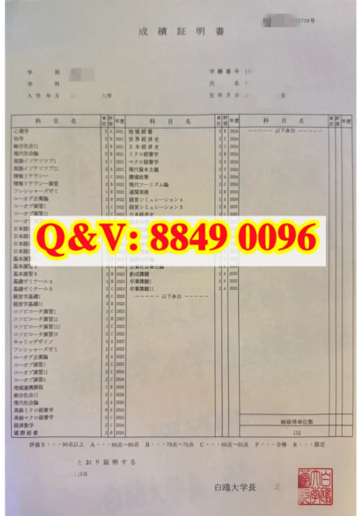 白鸥大学成绩证明书,白鸥大学本科成绩单,Hakuo University official transcript, 日本经营学本科成绩单,白鷗大学成績証明書,日本私立大学本科成绩证明,白鸥大学留学申请成绩单