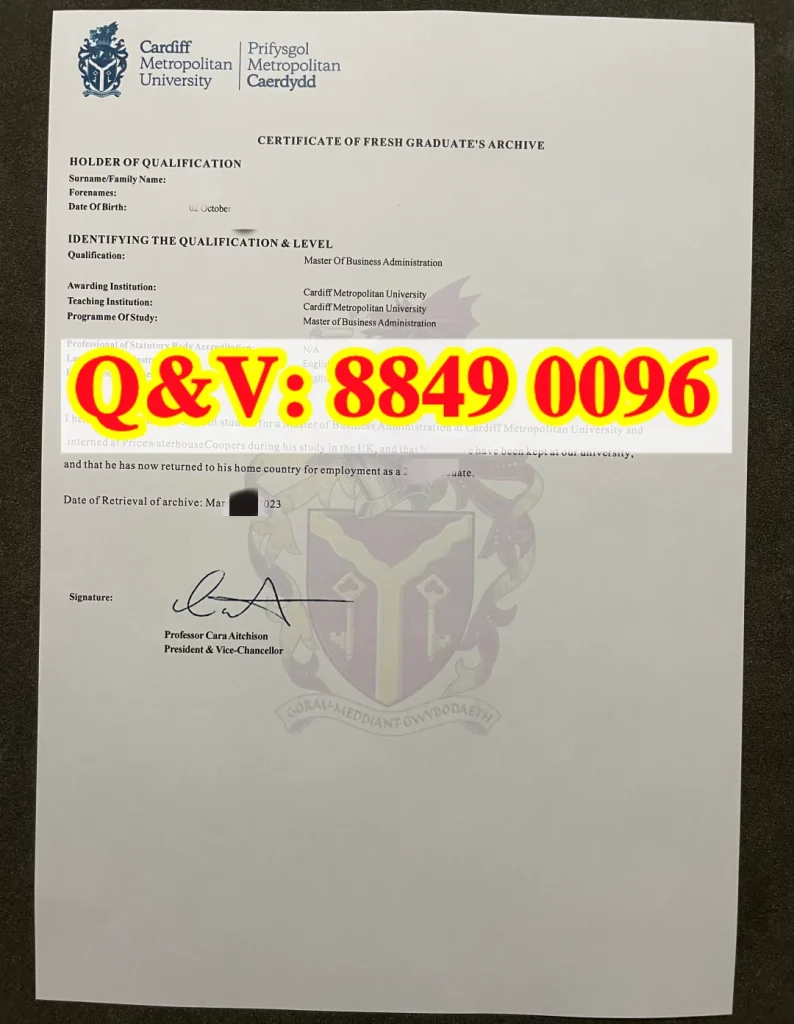 卡迪夫城市大学毕业生档案证明，Cardiff Met 英国 MBA 学籍公函，威尔士公立大学留学生佐证函