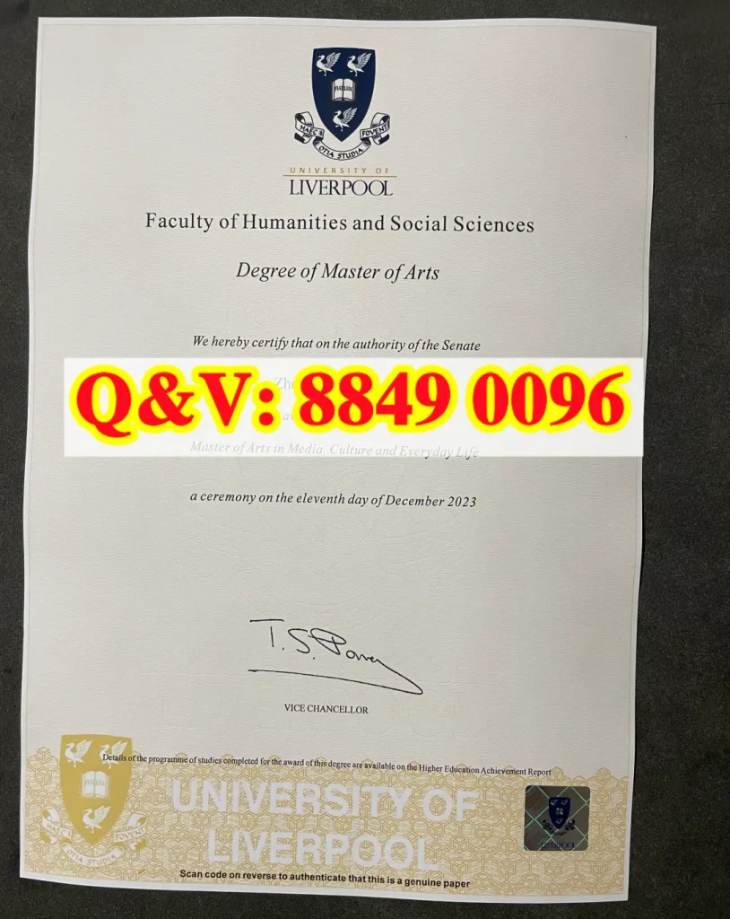 英国罗素集团利物浦大学媒介、文化与日常生活 MA 文学硕士学位证书原件实拍,文化研究传媒方向研究生文凭样本,用于境外媒介文化留学学历、留服认证、融媒体求职科普参考