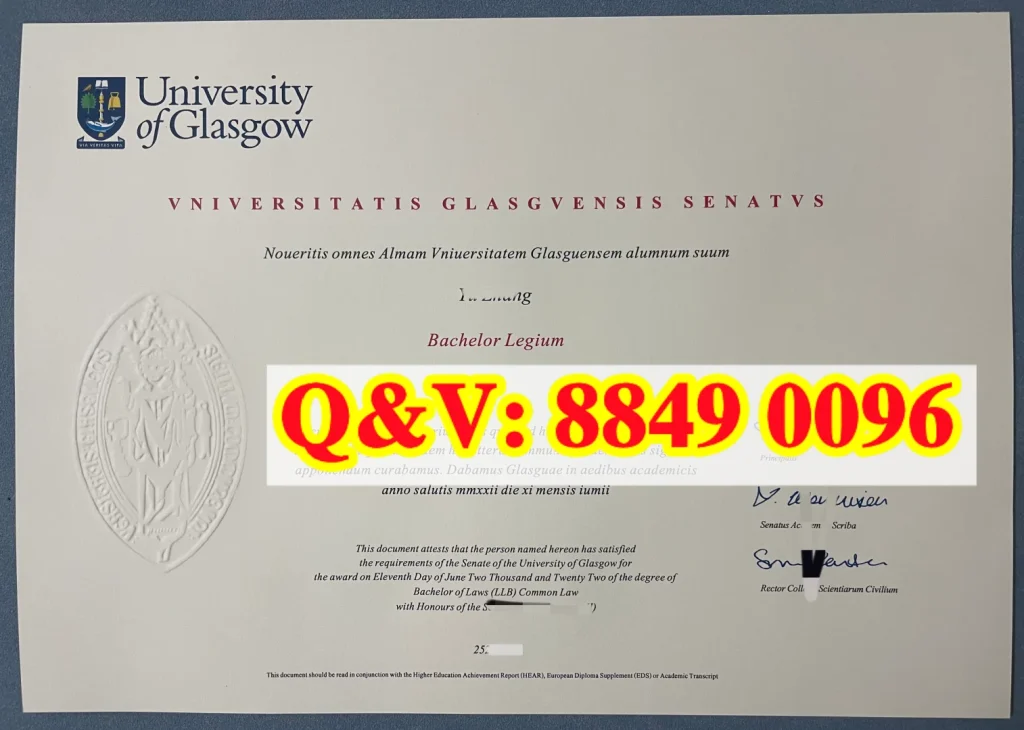 英国格拉斯哥大学毕业证学士学位证书样式，University of Glasgow Degree Certificate