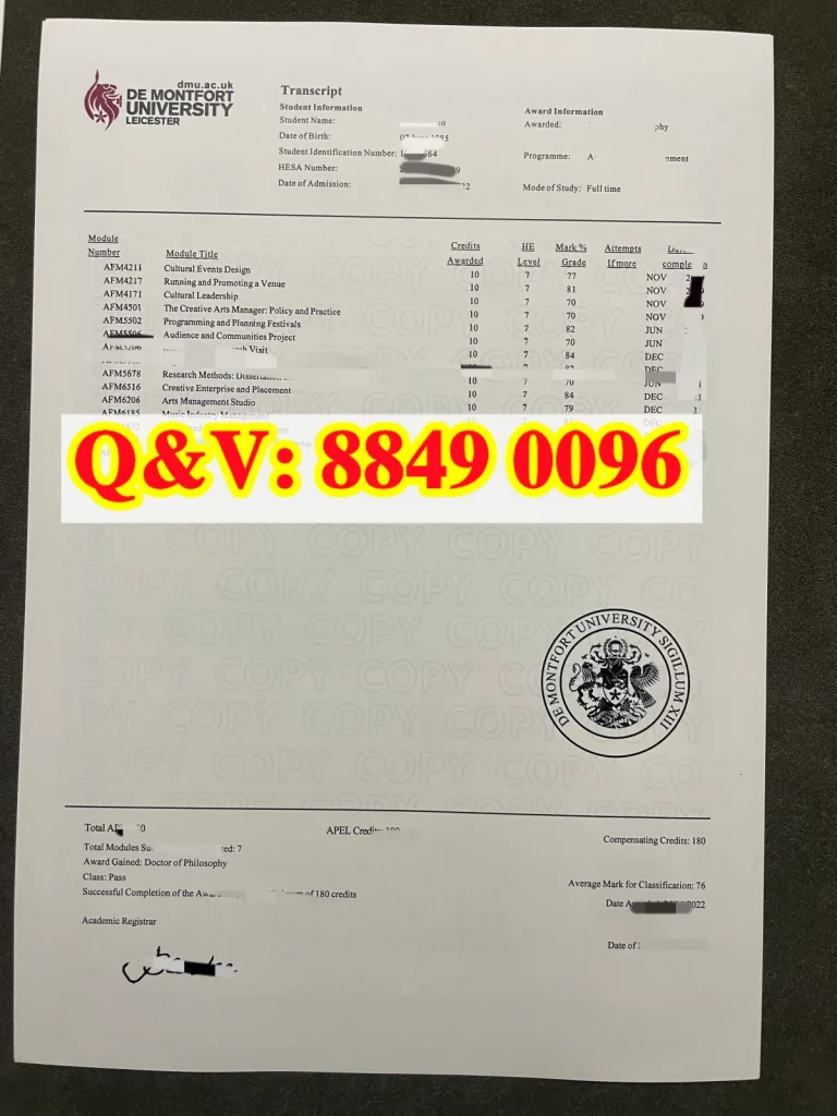 英国德蒙福特大学成绩单,英国大学成绩单,De Montfort University transcript