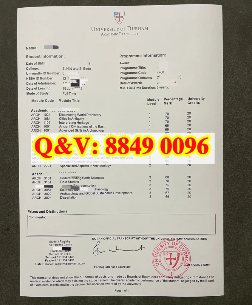 英国杜伦大学成绩单,Durham University transcript