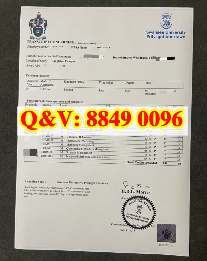 斯旺西大学企业与创新管理硕士成绩单,英国商科硕士全课程成绩