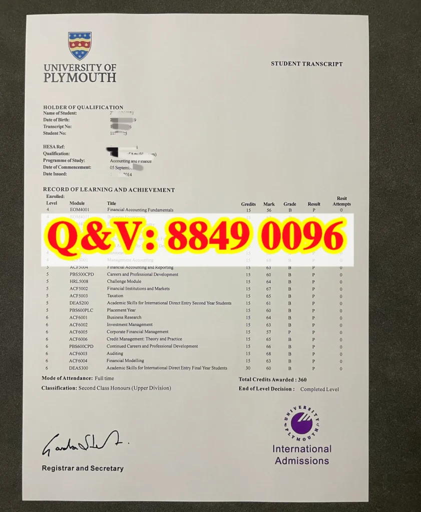 英国普利茅斯大学成绩单完整解析|University of Plymouth Transcript