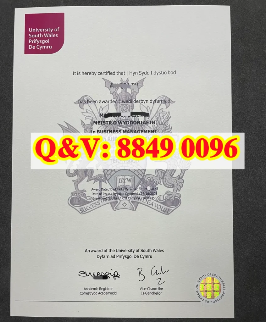 英国南威尔士大学毕业证样本university of south wales diploma