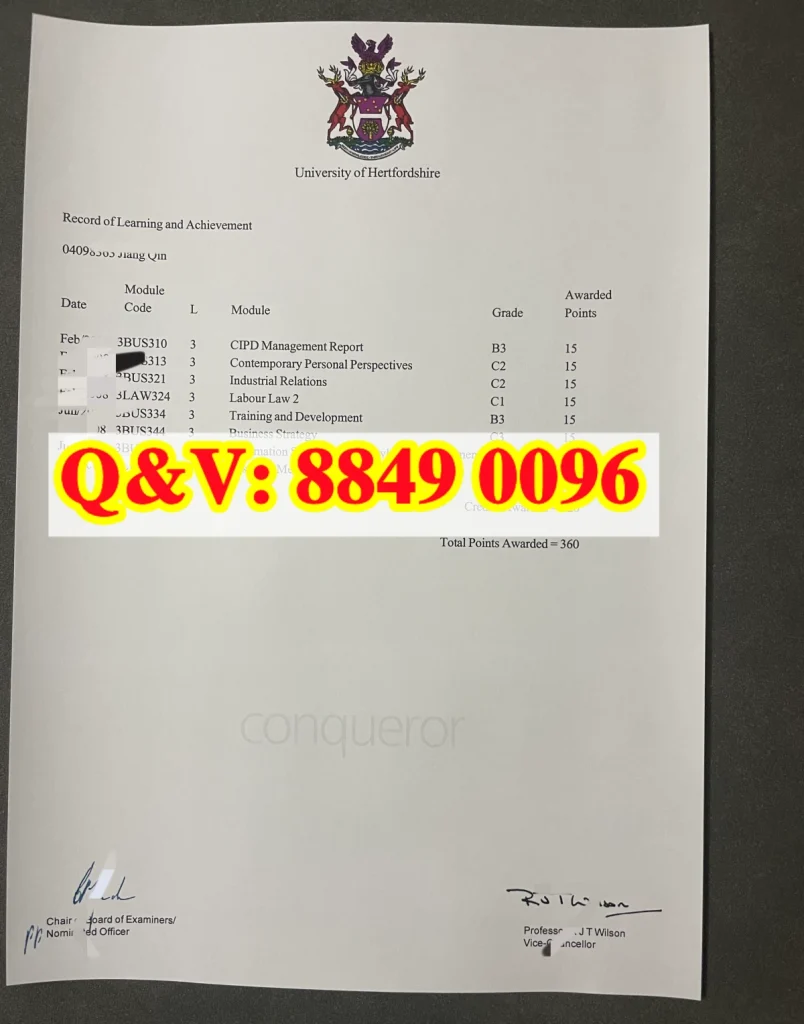英国赫特福德大学成绩单 ,University of Hertfordshire transcript