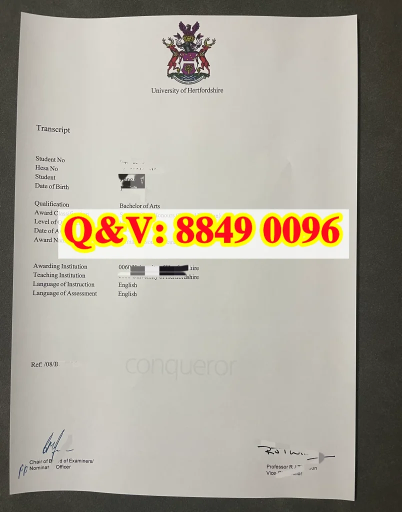 英国赫特福德大学成绩单 ,University of Hertfordshire transcript