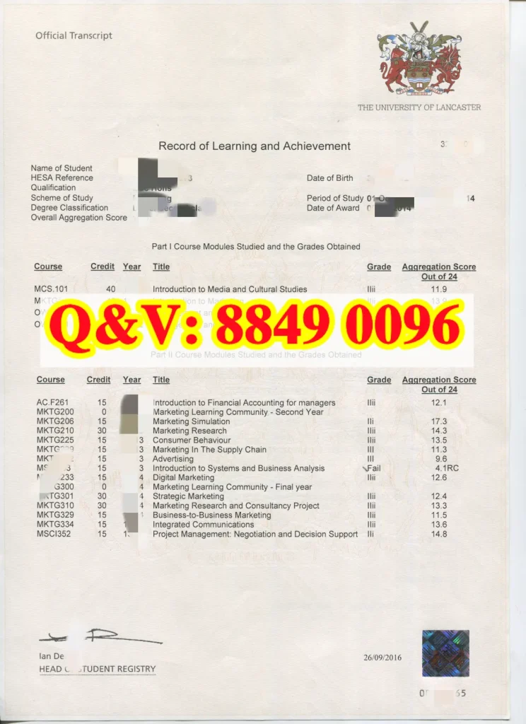 英国兰卡斯特大学成绩单样本,Lancaster University transcript,定制兰卡斯特大学成绩单,兰卡斯特大学成绩单学分修改