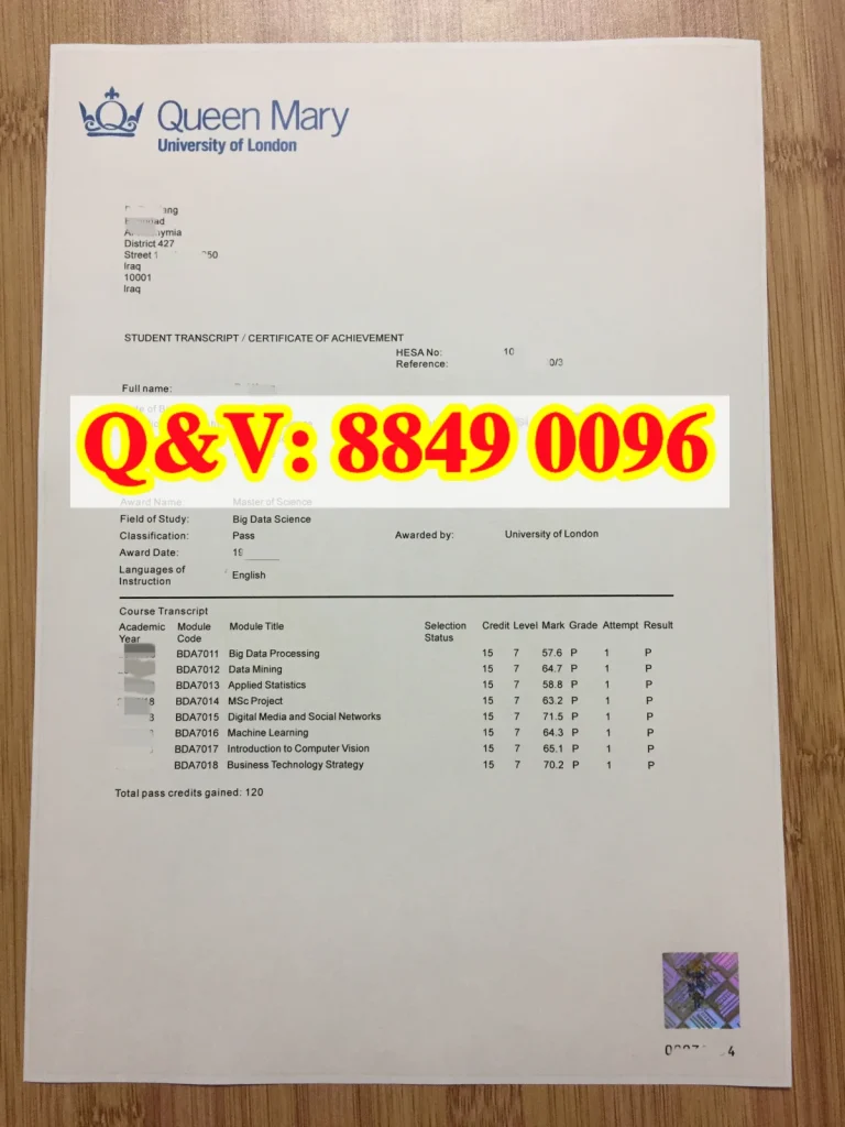 QMUL 大数据硕士成绩单，伦敦玛丽女王 MSc Pass 成绩明细，英国非全日制硕士留服材料，大数据硕士课程学分清单，英国硕士均分定级规则