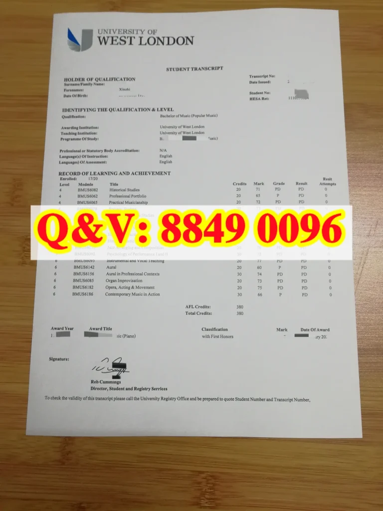 实拍西伦敦大学成绩单University of West London transcript，西伦敦大学成绩单样版，西伦敦大学学历成绩单模版
