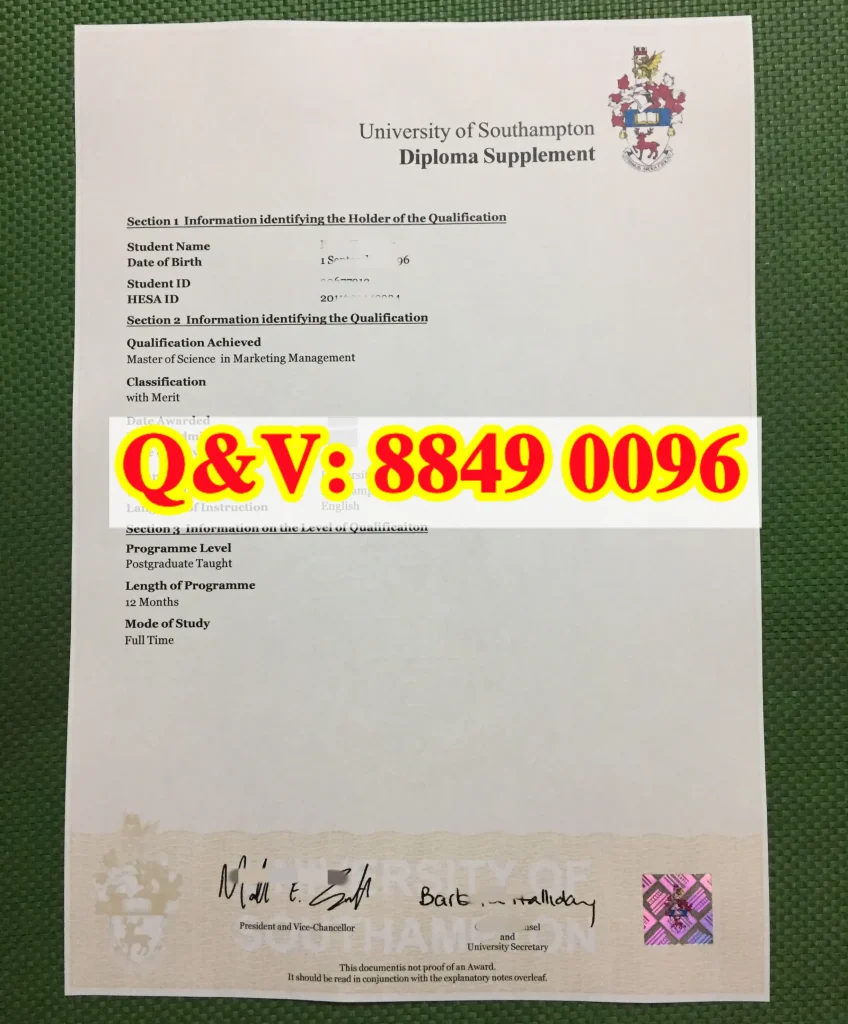 实拍英国南安普顿大学文凭补充说明文凭成绩单,university of southampton,南安普顿大学成绩单模版