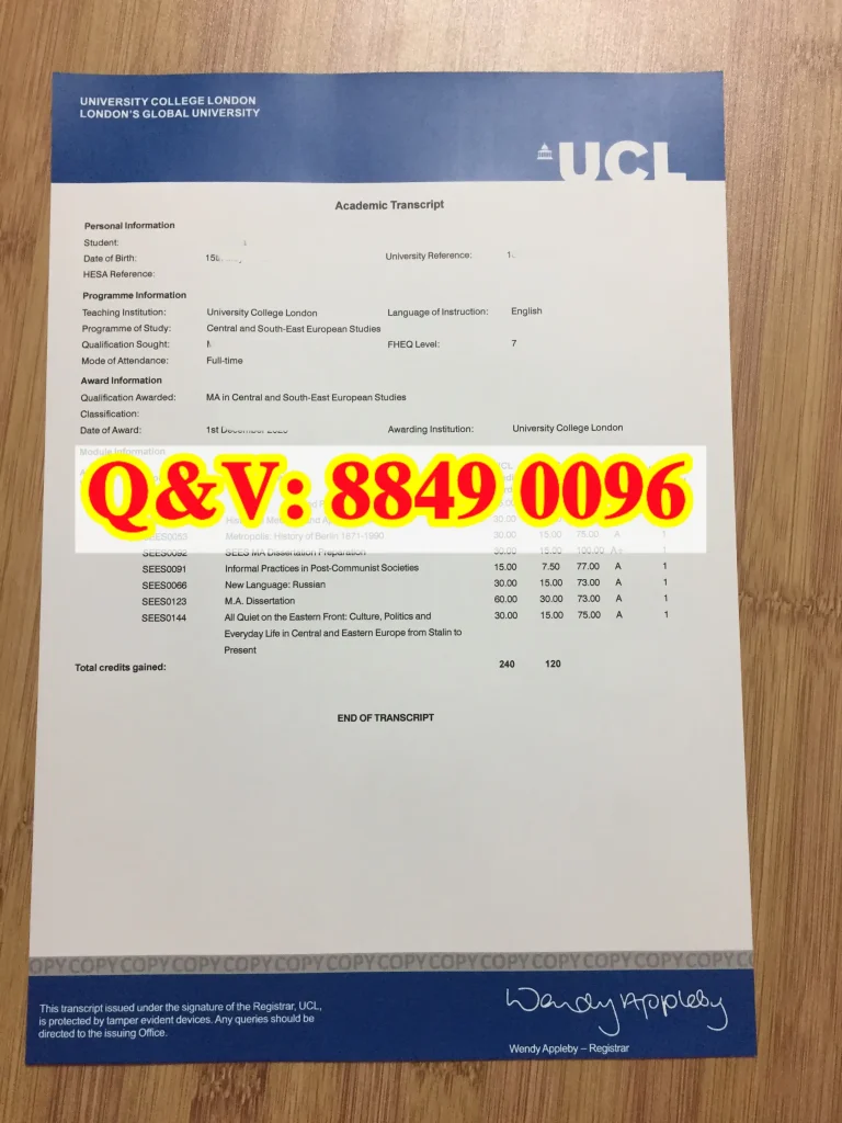 伦敦大学学院成绩单实拍,英国UCL大学成绩单,University College London transcript