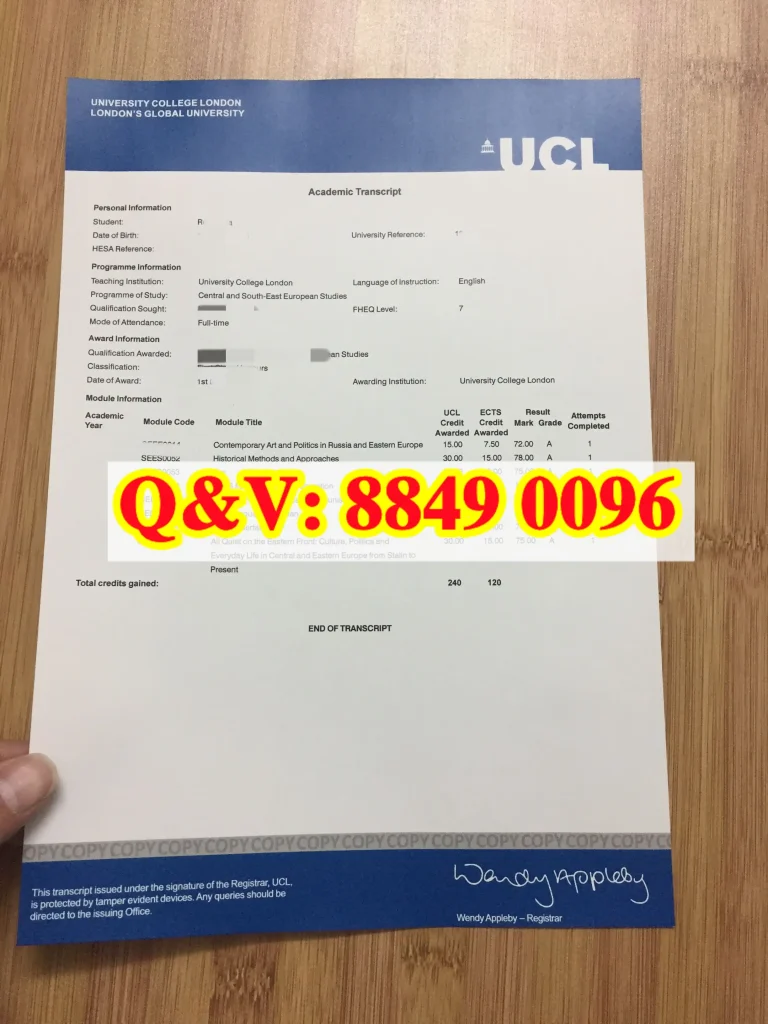 伦敦大学学院成绩单样本,英国UCL大学成绩单,University College London transcript