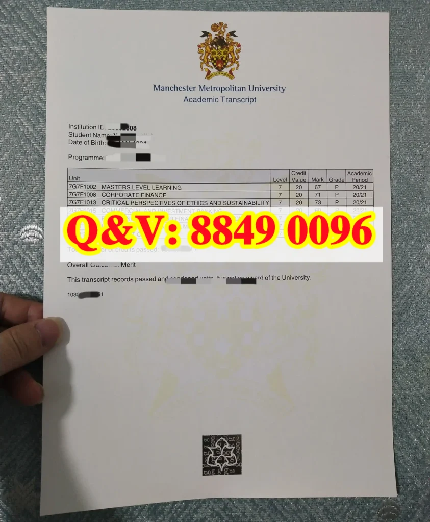 实拍英国曼彻斯特城市大学成绩单,Manchester Metropolitan University transcript