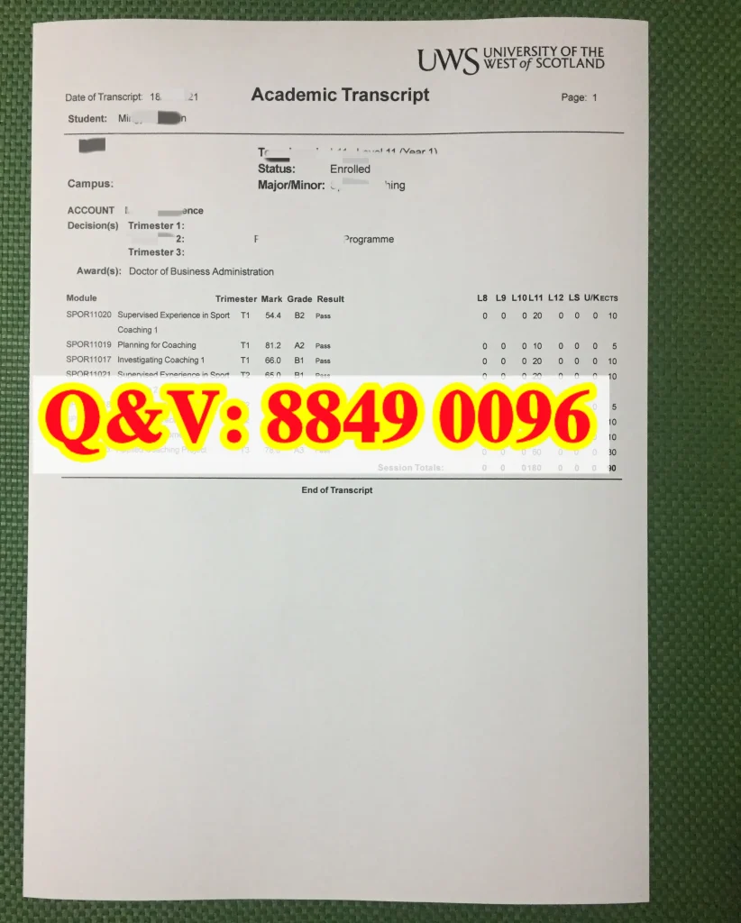 实拍西苏格兰大学成绩单，University of the West of Scotland transcript，西苏格兰大学成绩单模版
