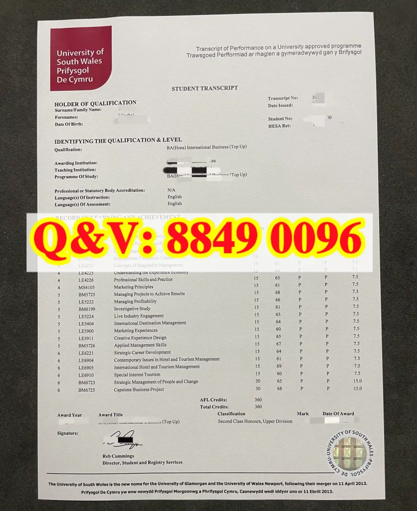英国南威尔士大学成绩单:规范与优势专业详解|university of south wales transcript(images 1)