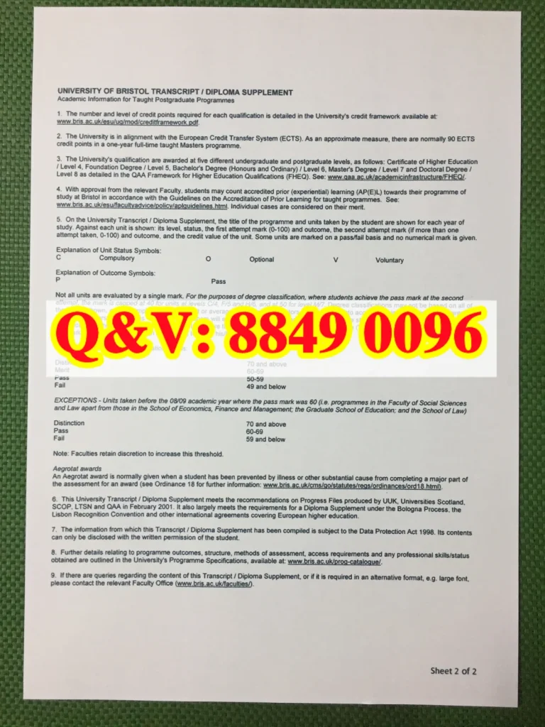 实拍英国布里斯托大学成绩单背面，University of Bristol transcript，英国布里斯托大学成绩单模版
