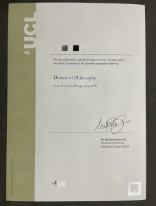 伦敦大学学院毕业证英国UCL大学哲学博士学位证书全...