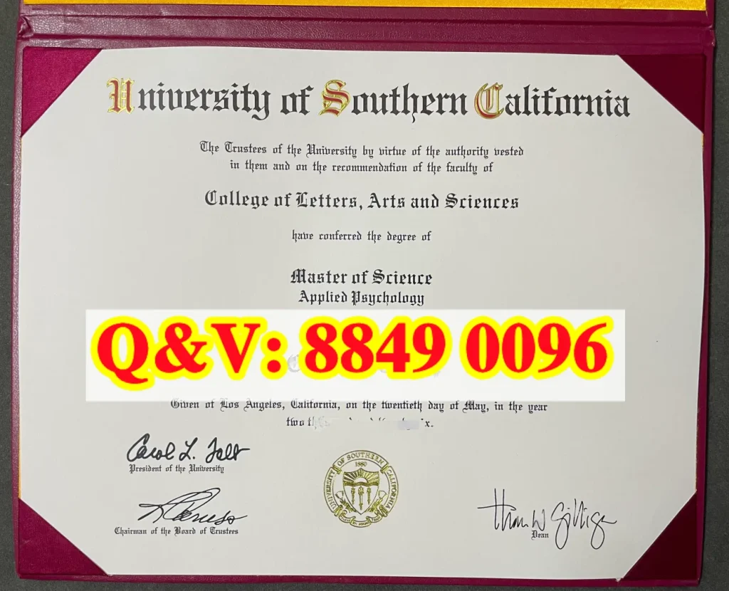 实拍美国南加利福尼亚大学(University of Southern California, USC)原版应用心理学理学硕士学位证书