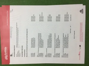 澳洲格里菲斯大学国际旅游与酒店管理本科成绩单完...