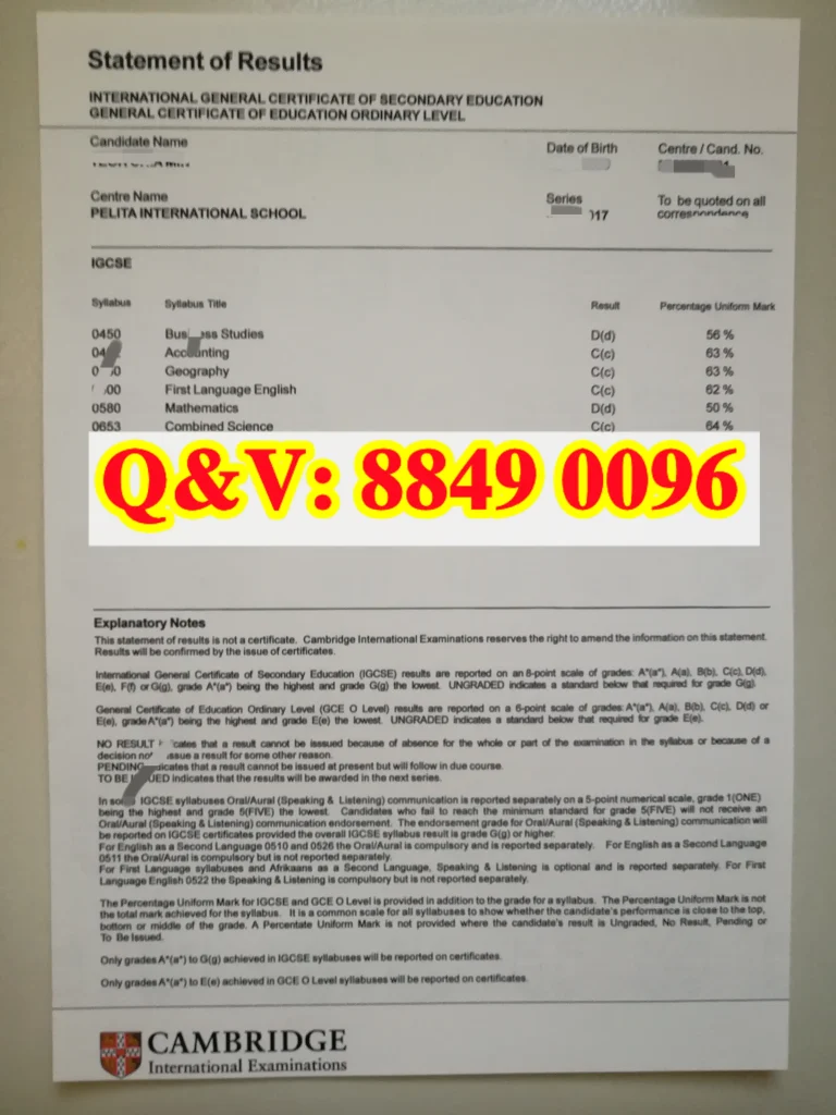 剑桥国际考评部IGCSE毕业证 ，剑桥国际考评部 IGCSE 正式毕业证、成绩明细报告单（Statement of Results）