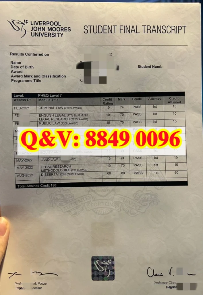 利物浦约翰摩尔大学成绩单样本,Liverpool John Moores University transcript