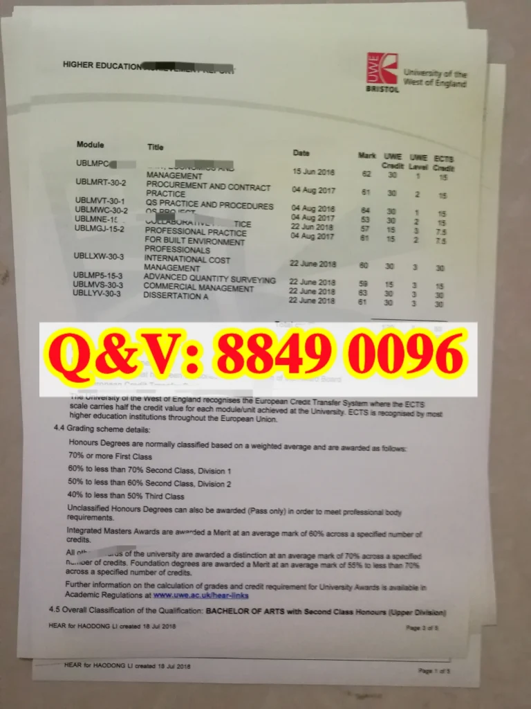 西英格兰大学成绩单University of the West of England transcript