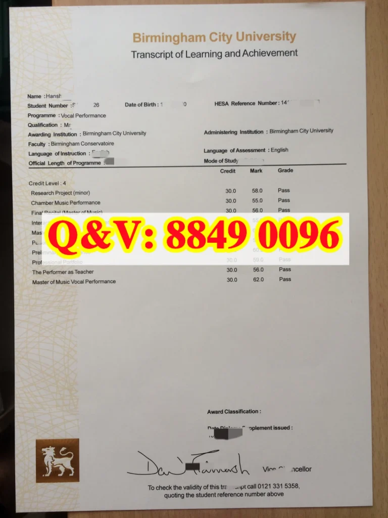 皇家伯明翰音乐学院成绩单,Royal Birmingham Conservatoire transcript