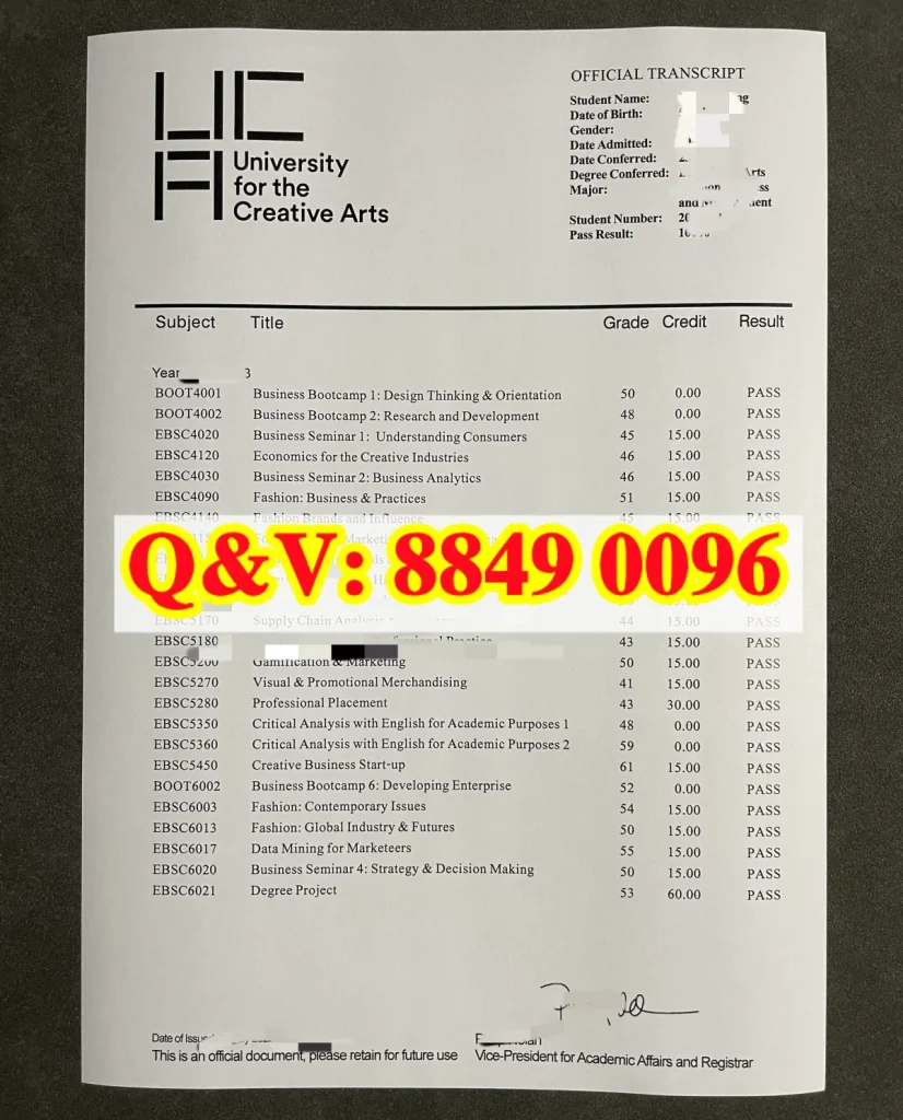 英国UCA大学成绩单,实拍英国创意艺术大学成绩单University for the Creative Arts transcript