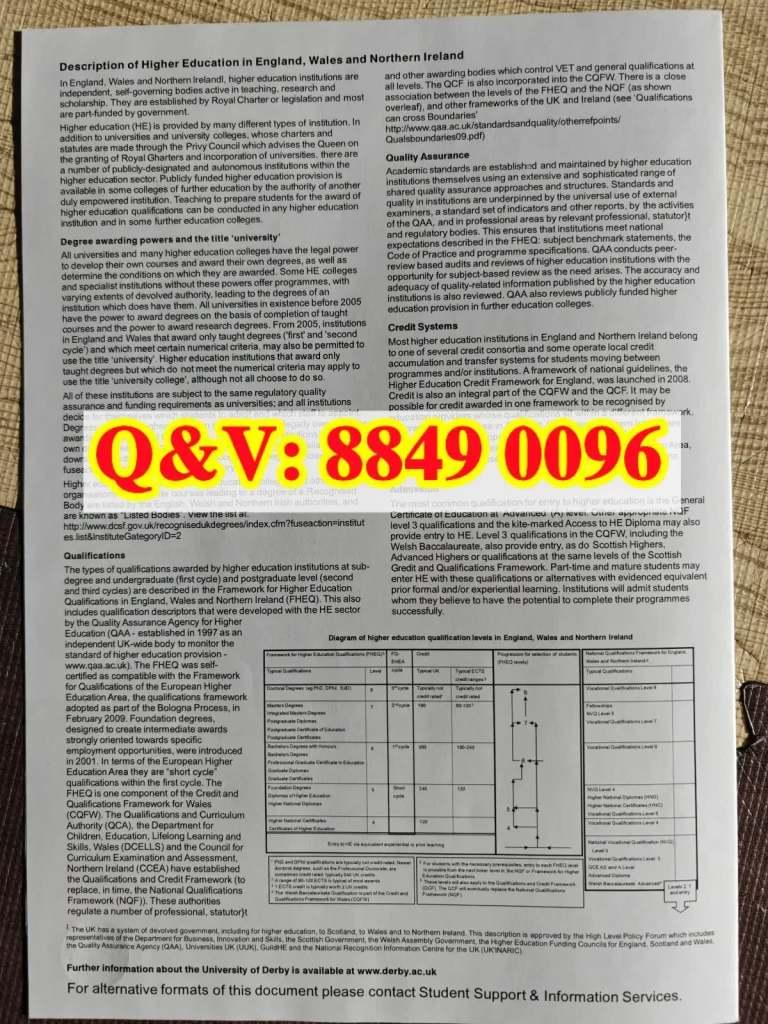 英国德比大学成绩单背面