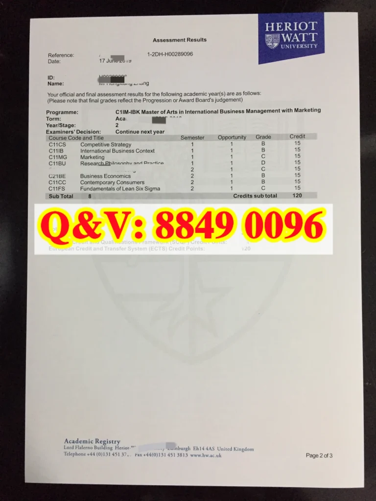 实拍英国赫瑞 - 瓦特大学成绩单Heriot-Watt University transcript