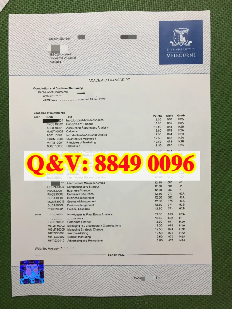 墨尔本大学本科学士成绩单,University of Melbourne transcript,墨尔本大学成绩单样本