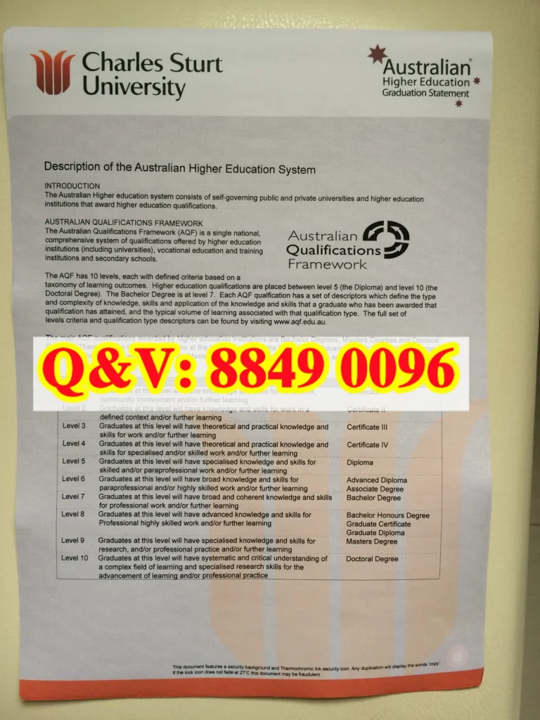 实拍查尔斯特大学澳洲高等教育体系说明文书,Charles Sturt University Australian‑higher‑education‑system Graduation‑Statement