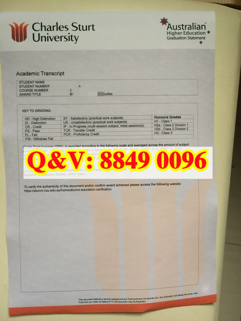 澳洲查尔斯特大学成绩单模版，charles sturt university transcript