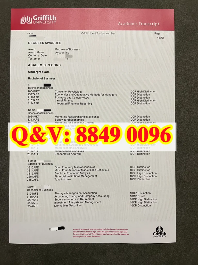格里菲斯大学本科成绩单，Griffith‑University 会计本科留服认证，澳洲本科 HD 成绩含金量，澳洲留学生落户，商科会计留学成绩单