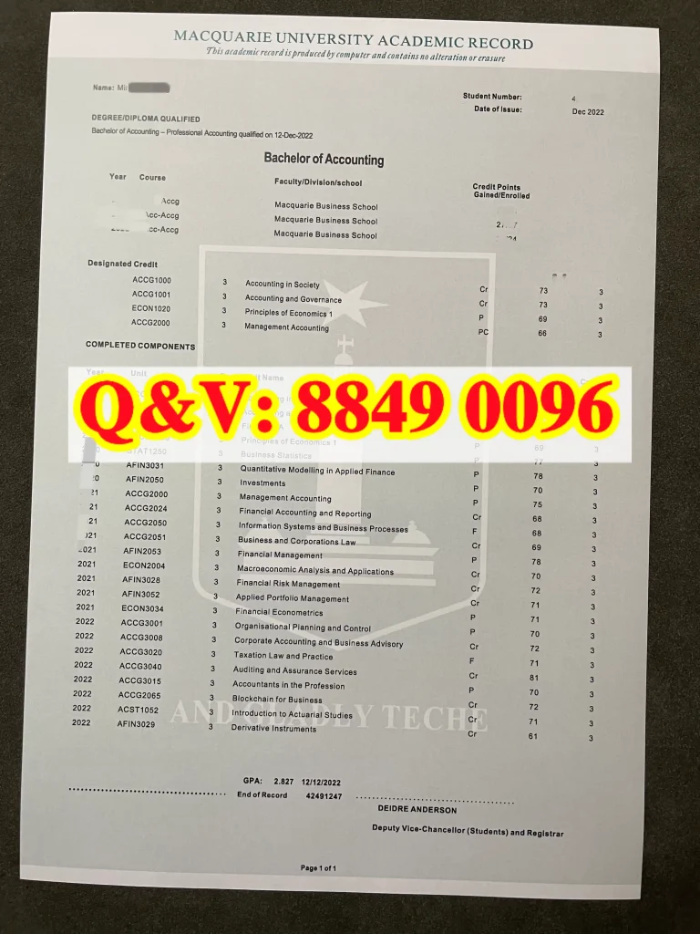 麦考瑞大学会计学本科成绩单实拍,Macquarie University Bachelor‑of‑Accounting Academic‑Record,麦考瑞大学本科成绩单