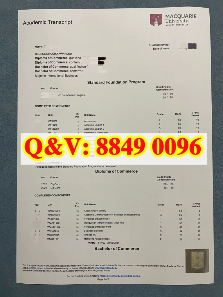 麦考瑞大学商学学士成绩单国际商务方向解析|Macquarie University Bachelor‑of‑Commerce International‑Business Official Academic‑Transcript(images 1)