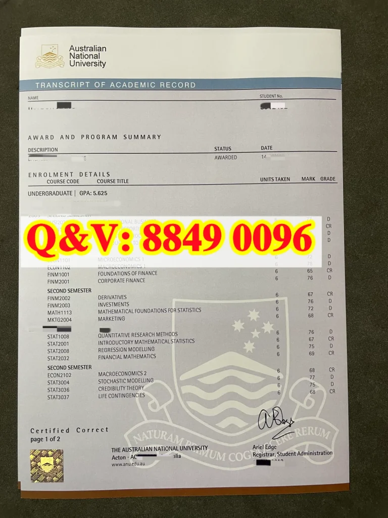 实拍澳大利亚国立大学成绩单Australian National University transcript