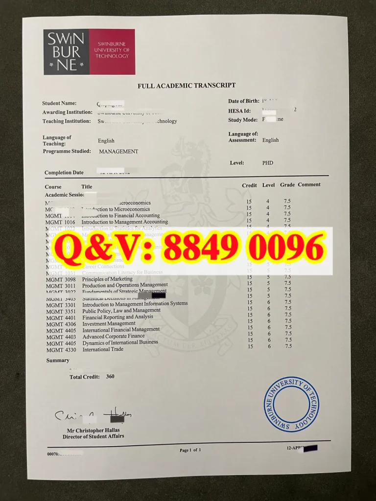 实拍澳洲斯威本科技大学成绩单Swinburne University of Technology transcript