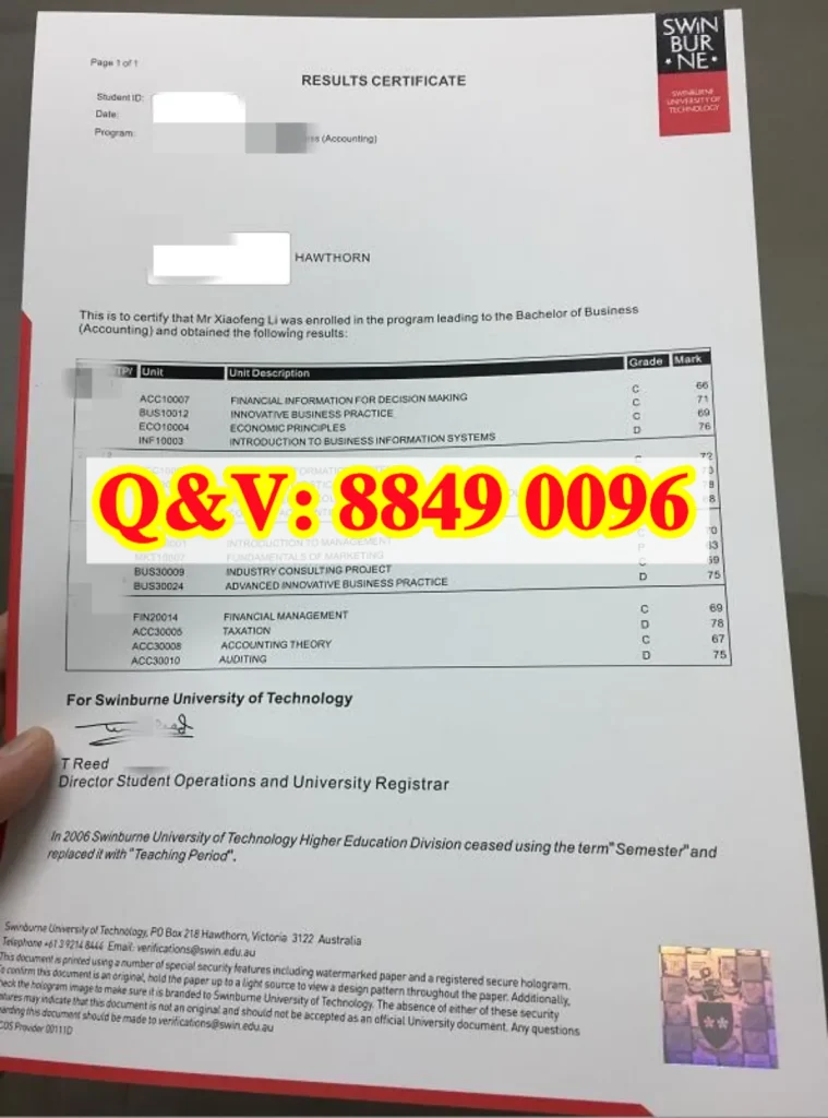 澳洲斯威本科技大学成绩单防伪,Swinburne University of Technology transcript