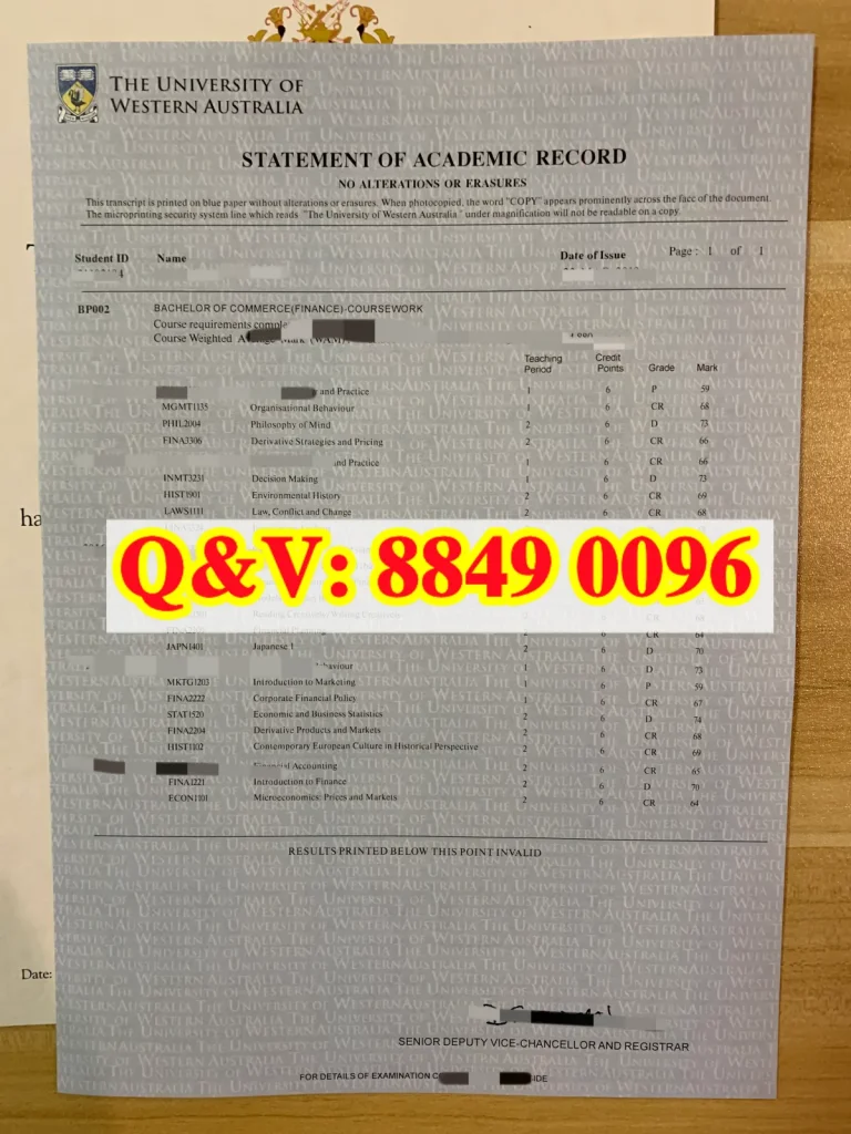 西澳大学成绩单,University of Western Australia transcript