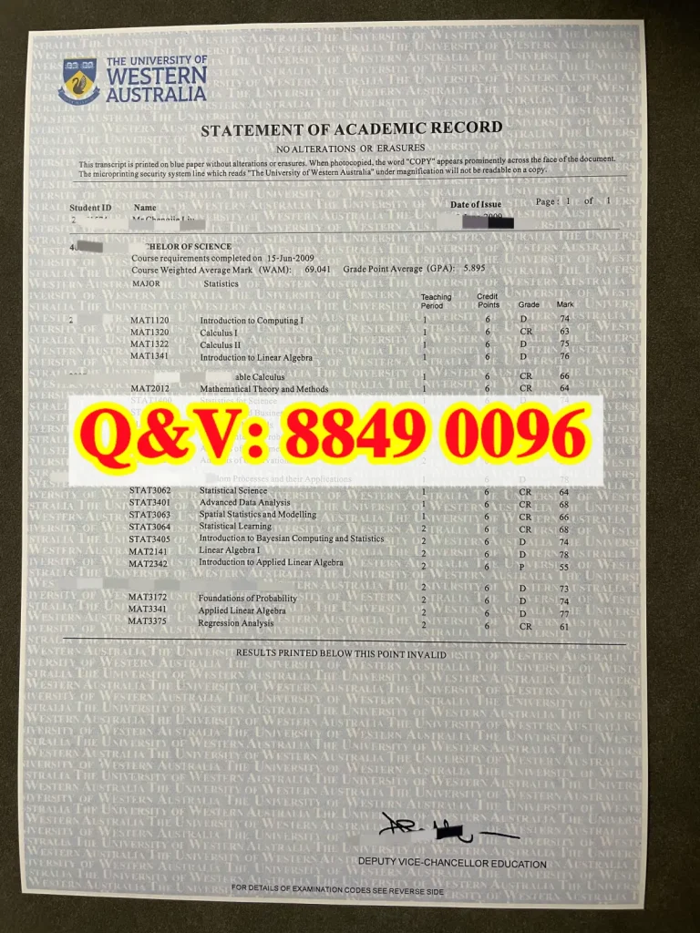 西澳大学成绩单,University of Western Australia transcript