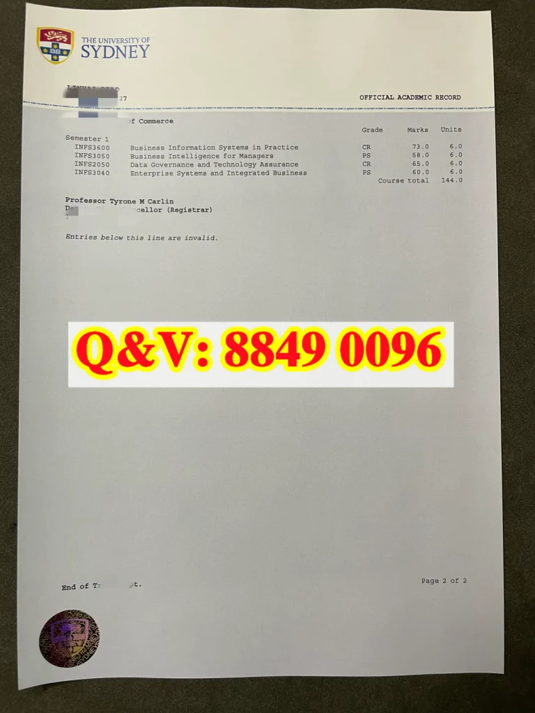 悉尼大学商学学士成绩单,澳洲USYD大学成绩单