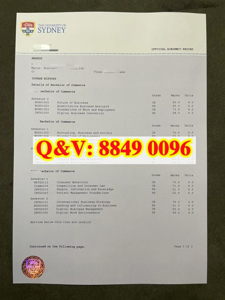 澳洲USYD大学成绩单办理,University of Sydney transcript澳洲悉尼大学成绩单补办