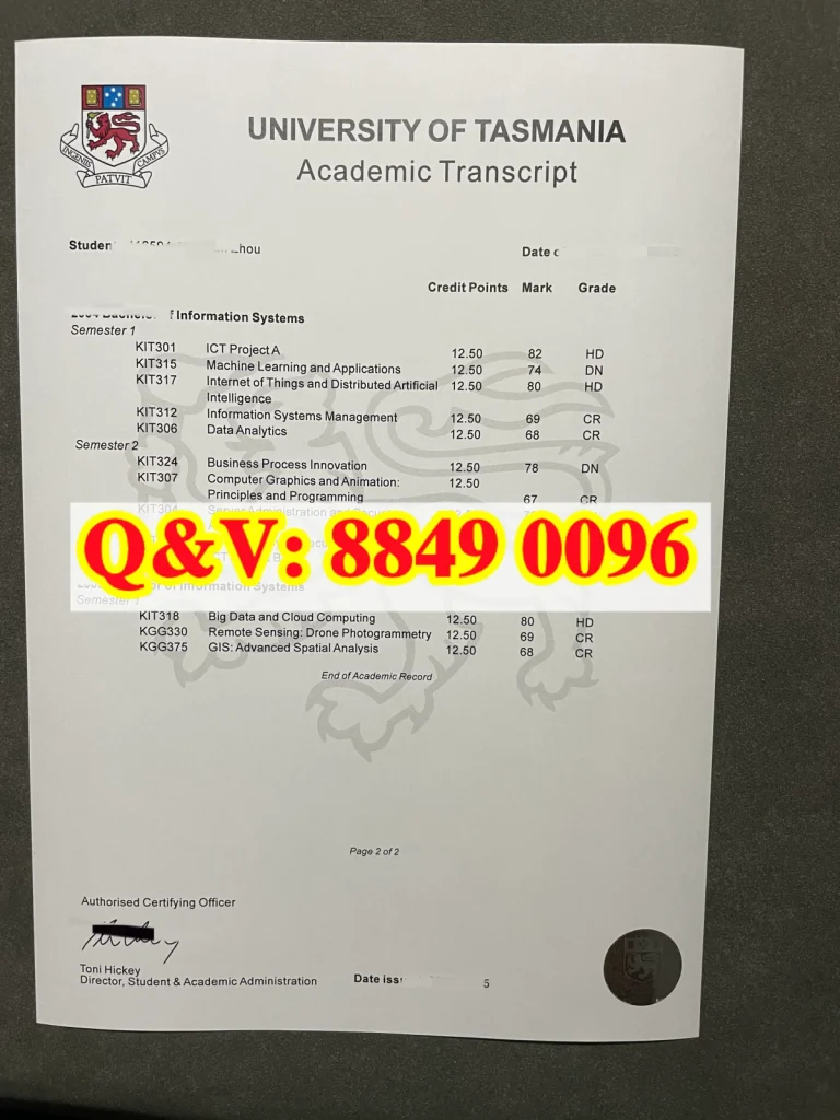 澳大利亚塔斯马尼亚大学成绩单University of Tasmania transcript