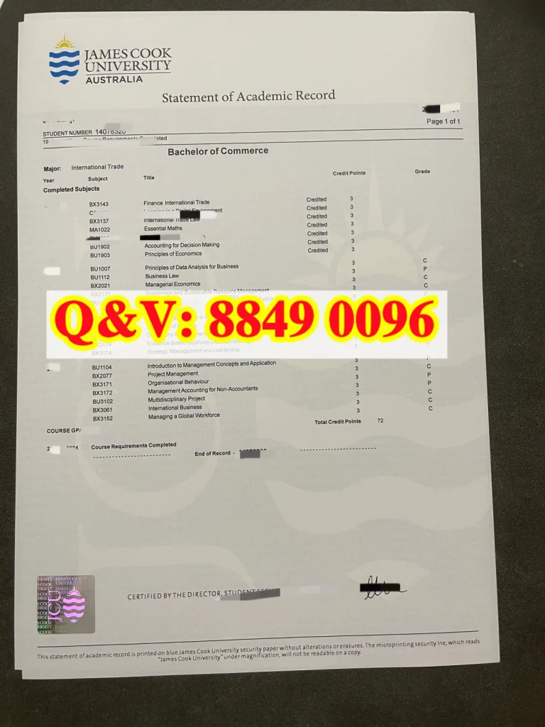 澳洲詹姆斯库克大学成绩单James Cook University transcript｜澳洲JCU大学成绩单样本