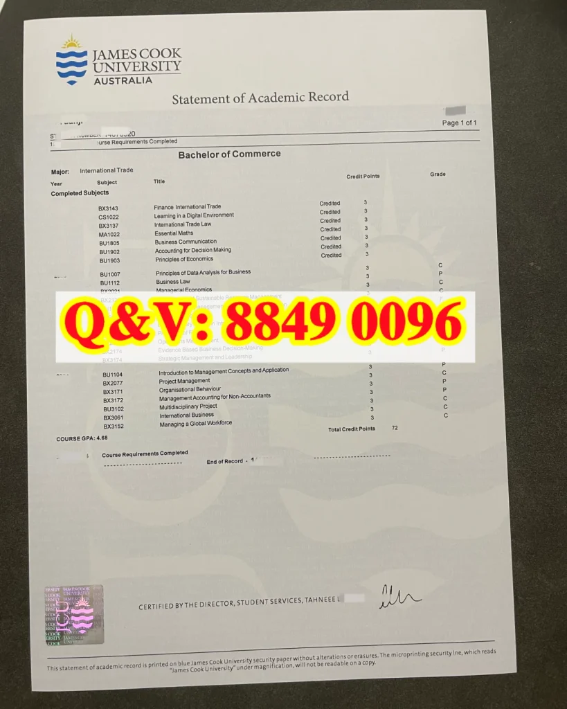 实拍澳洲詹姆斯库克大学成绩单，James Cook University transcript，澳洲JCU大学成绩单样本