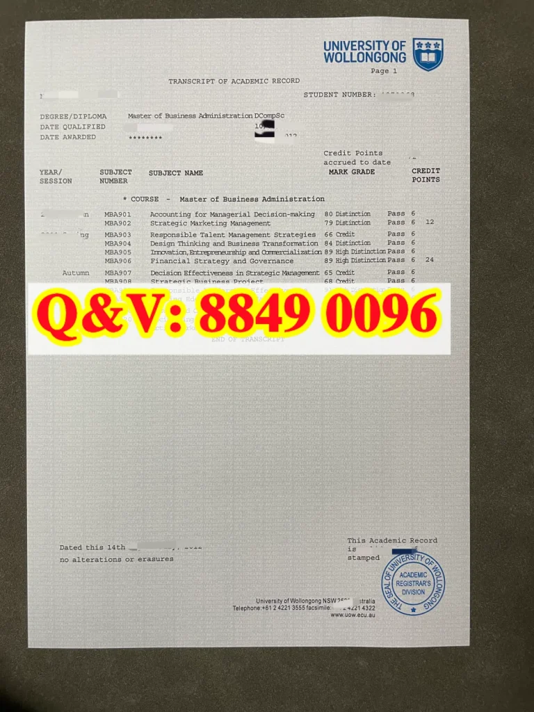 实拍澳洲卧龙岗大学成绩单|University of Wollongong Academic Transcript Replacement